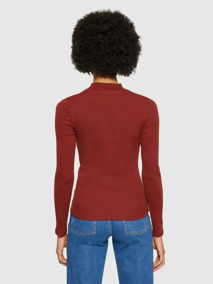 KnowledgeCotton Apparel TShirts And Tops Rib High Neck LS Fired Brick 8211 Women KnowledgeCotton Apparel TShirts And Tops Rib High Neck LS Fired Brick 8211 Women