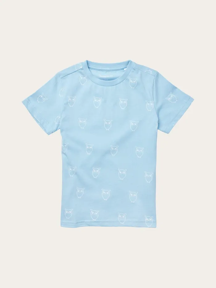 KnowledgeCotton Apparel TShirts Owl AOP Tshirt Airy Blue 8211 Kids