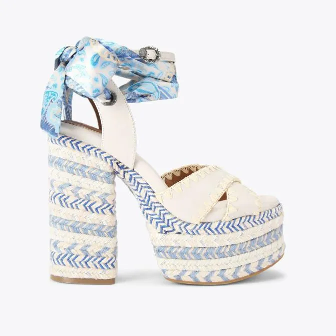 Kurt Geiger Sandals Chelsea Scarf Platform Heel Blue Pale Combination 8211 Women