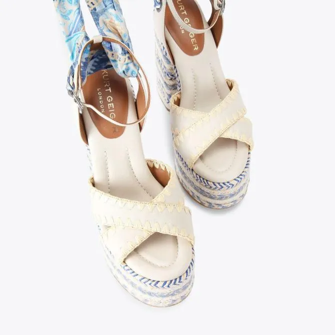 Kurt Geiger Sandals Chelsea Scarf Platform Heel Blue Pale Combination 8211 Women