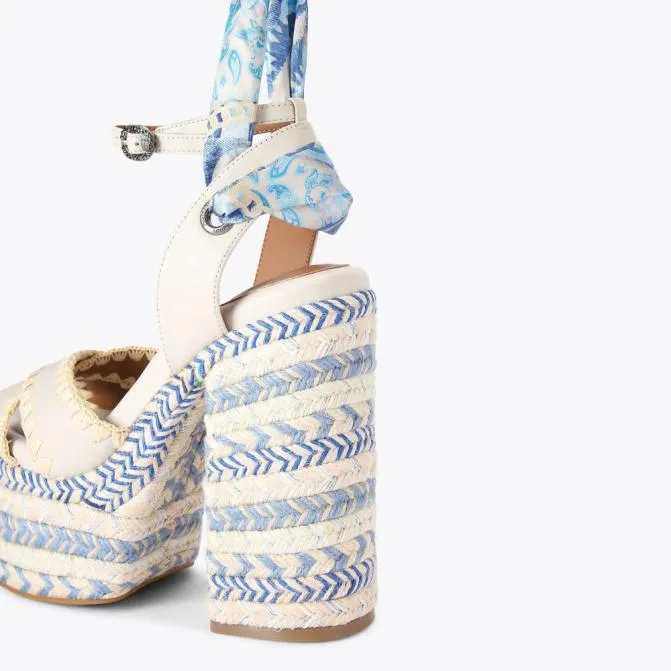 Kurt Geiger Sandals Chelsea Scarf Platform Heel Blue Pale Combination 8211 Women