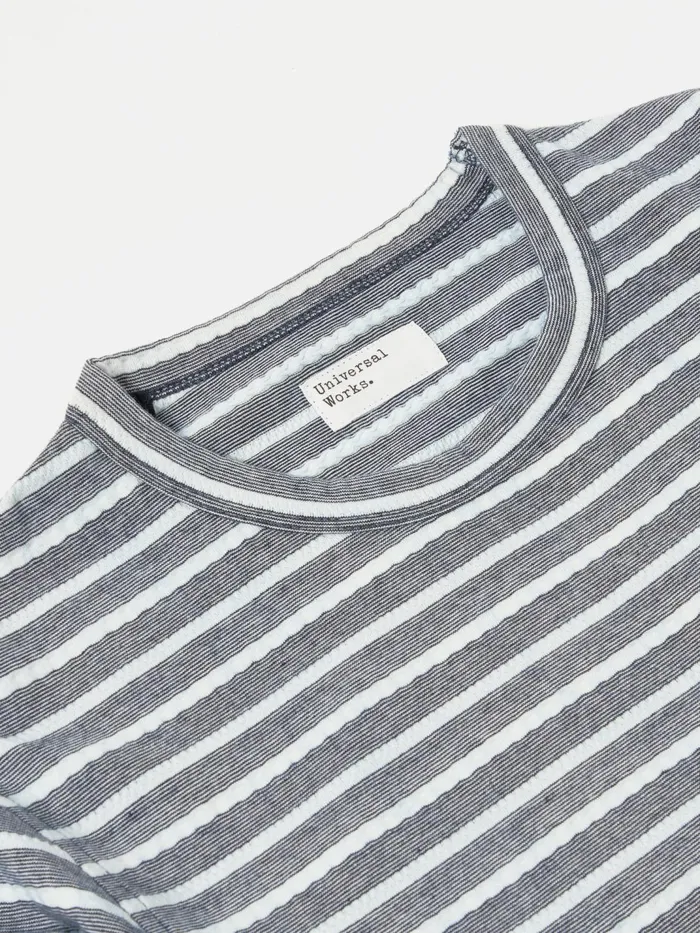 LS Pocket Tee In Indigo Textured Knit Stripe Men Universal Works Tees