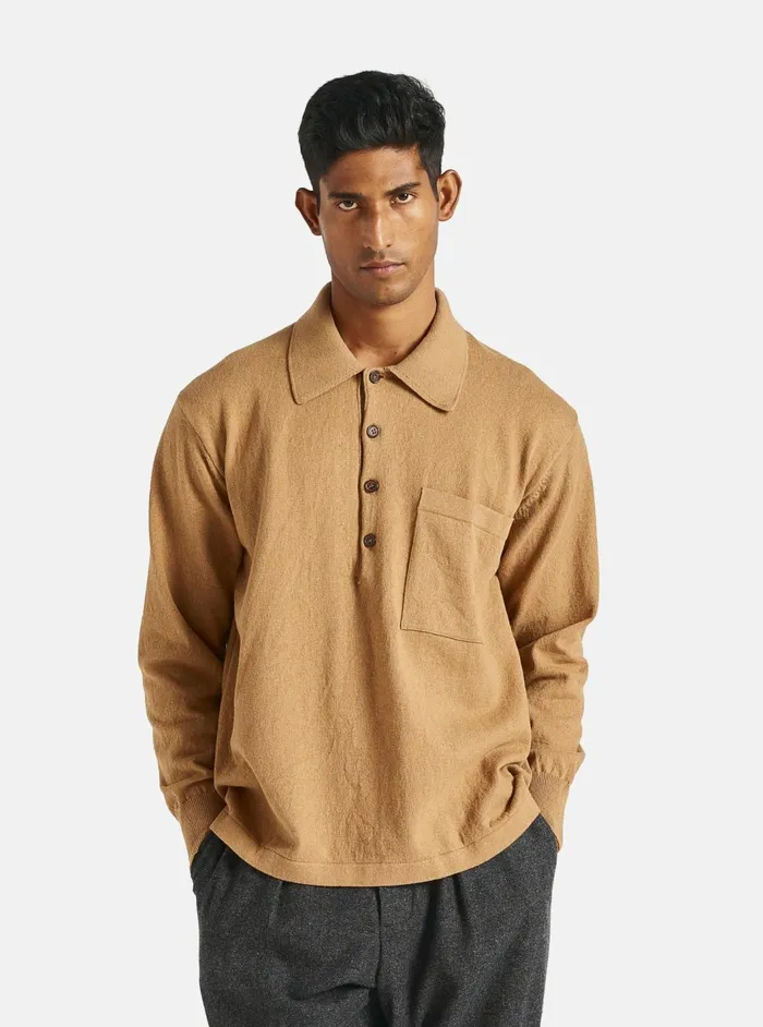 LS Pullover Knit Shirt In Cumin Eco Cotton Men Universal Works Knitwear