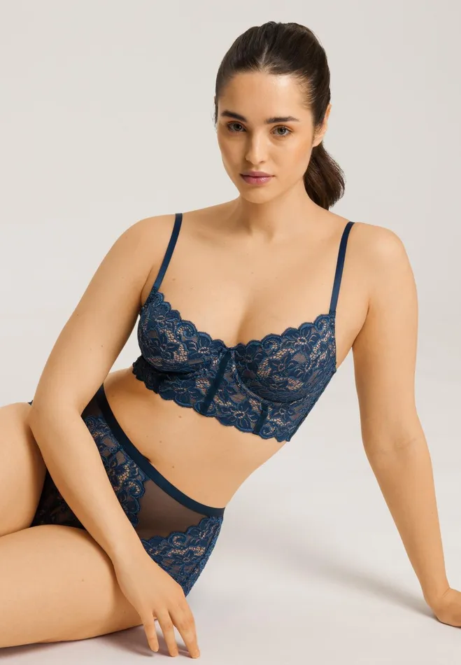 Lace Corset Underwire Bra Mystic Blue Women HANRO Underwire Bras