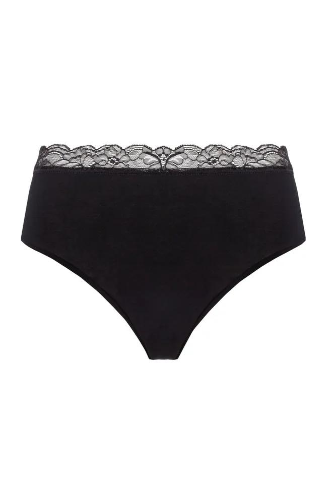 Lace Trim Cotton Full Brief Black Women HANRO Full Briefs