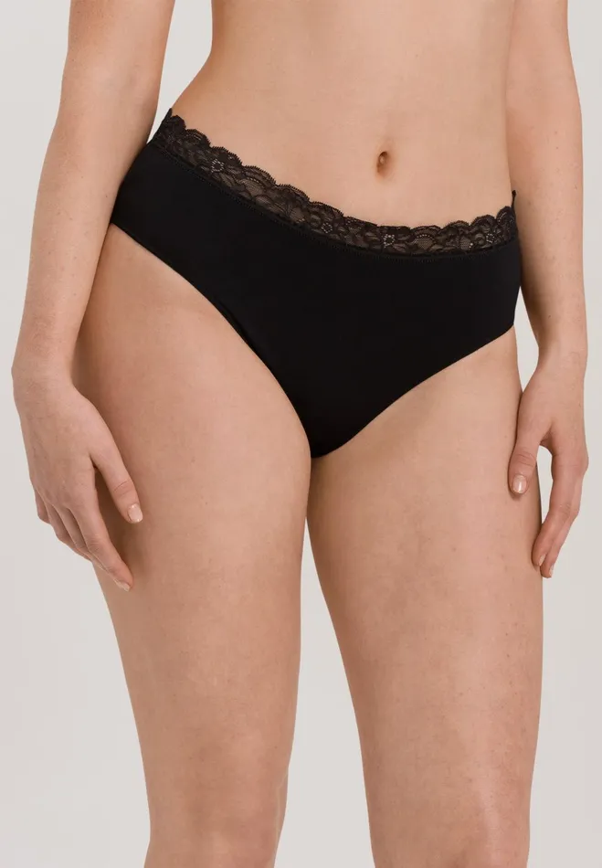 Lace Trim Cotton Full Brief Black Women HANRO Full Briefs