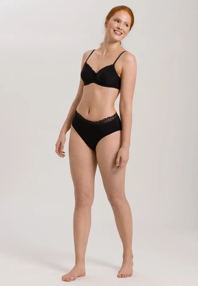 Lace Trim Cotton Full Brief Black Women HANRO Full Briefs