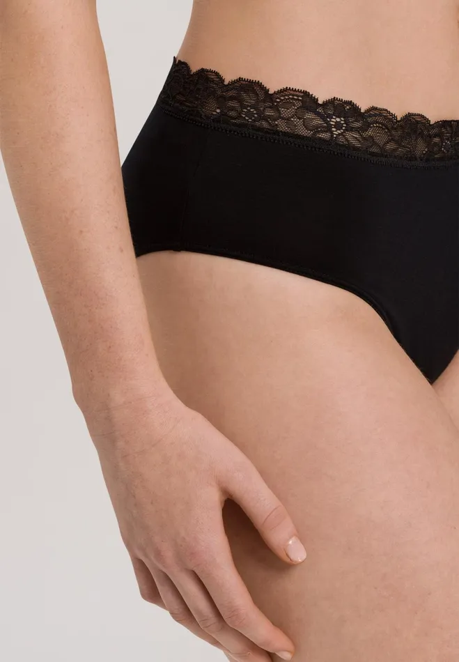 Lace Trim Cotton Full Brief Black Women HANRO Full Briefs