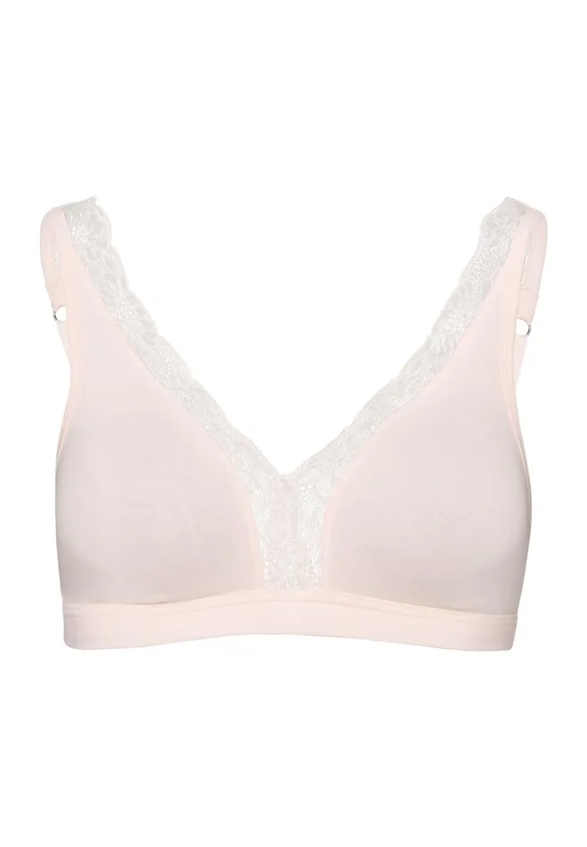 Lace Trim Soft Cup Bra Powder Women HANRO Wireless Bras