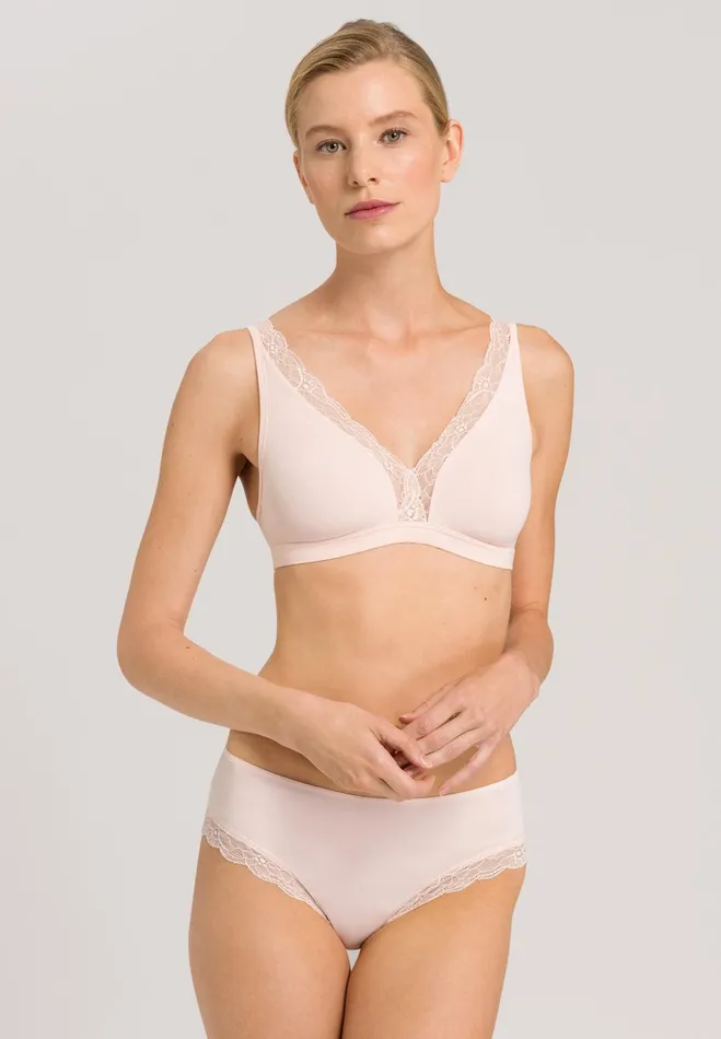 Lace Trim Soft Cup Bra Powder Women HANRO Wireless Bras