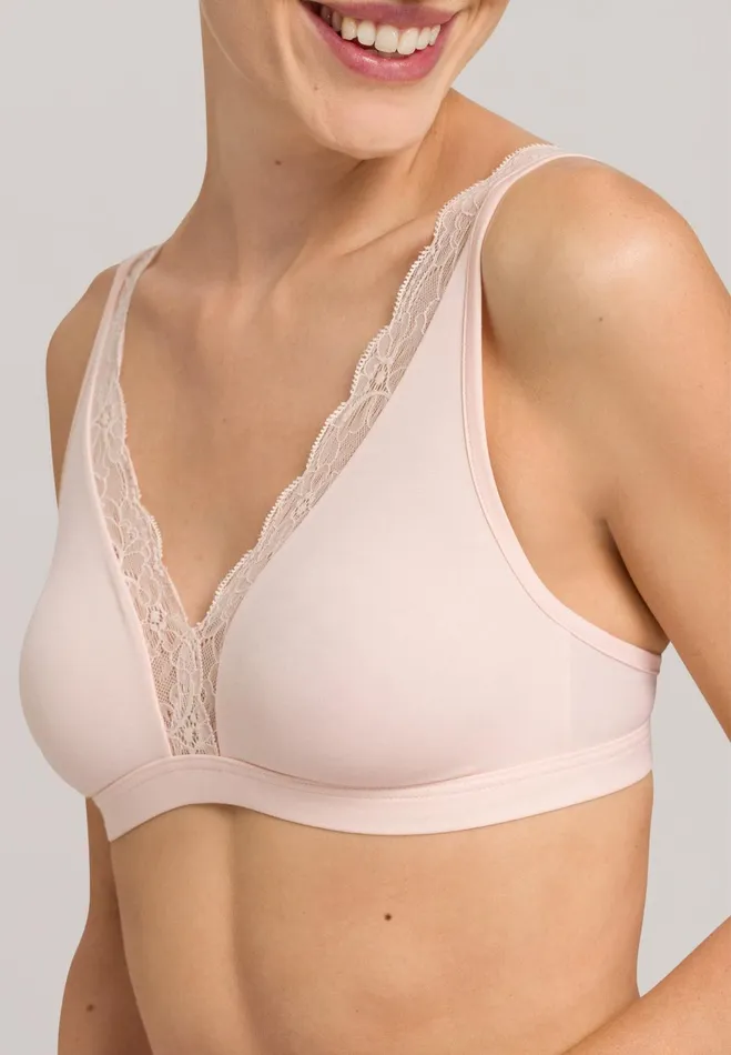 Lace Trim Soft Cup Bra Powder Women HANRO Wireless Bras