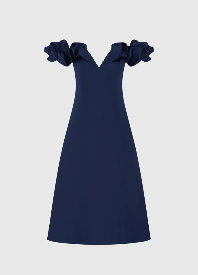 LEO LIN Dresses and Jumpsuits Women Annie Off Shoulder Frill Midi Dress 8211 Navy