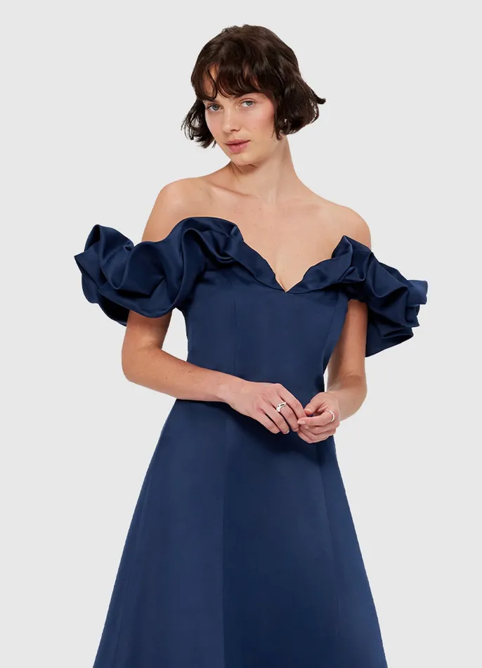 LEO LIN Dresses and Jumpsuits Women Annie Off Shoulder Frill Midi Dress 8211 Navy