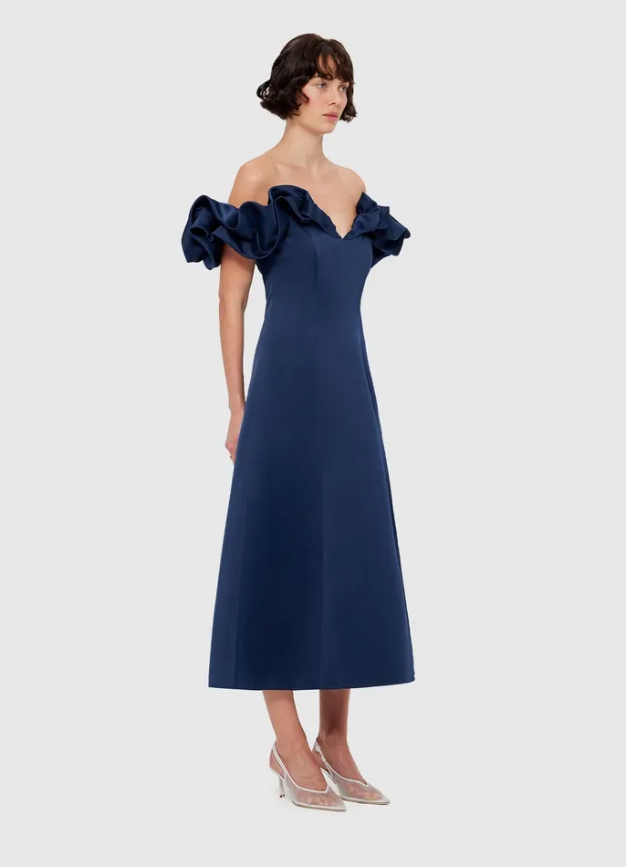 LEO LIN Dresses and Jumpsuits Women Annie Off Shoulder Frill Midi Dress 8211 Navy