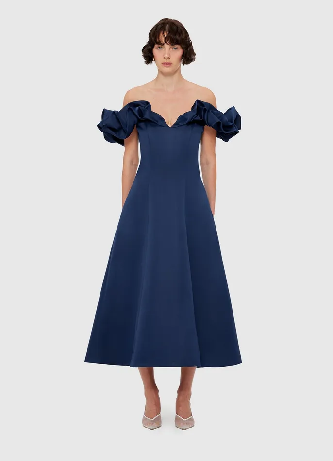 LEO LIN Dresses and Jumpsuits Women Annie Off Shoulder Frill Midi Dress 8211 Navy