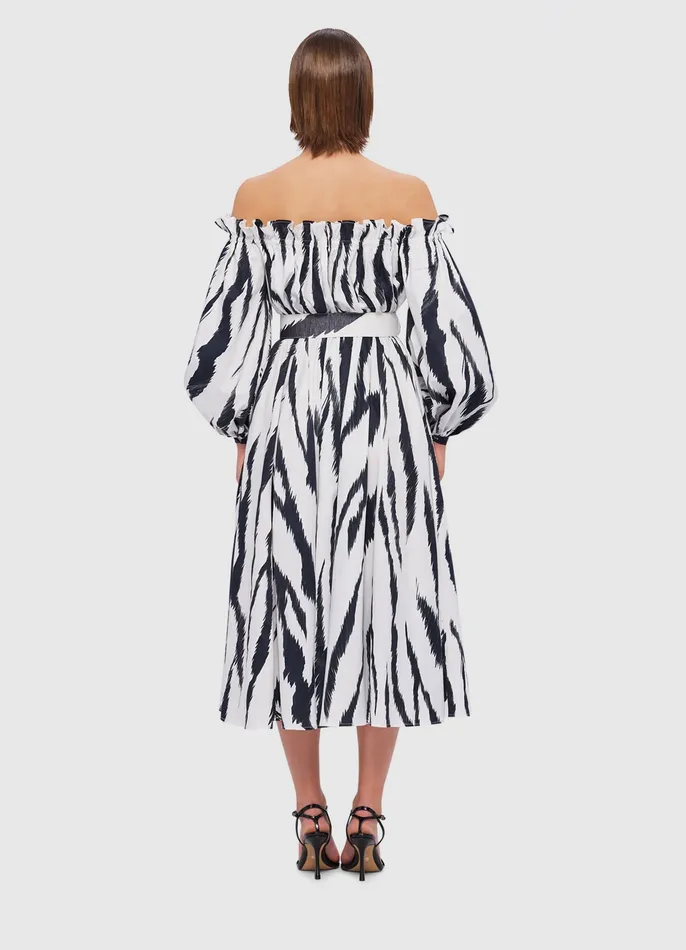 LEO LIN Sarah OffShoulder Midi Dress 8211 Tiger Print in White Women Dresses and Jumpsuits