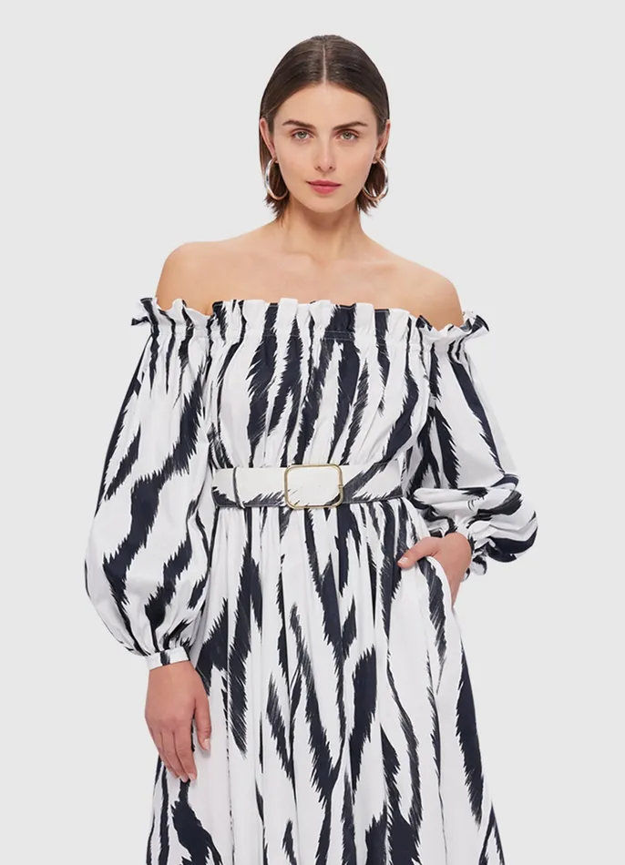 LEO LIN Sarah OffShoulder Midi Dress 8211 Tiger Print in White Women Dresses and Jumpsuits