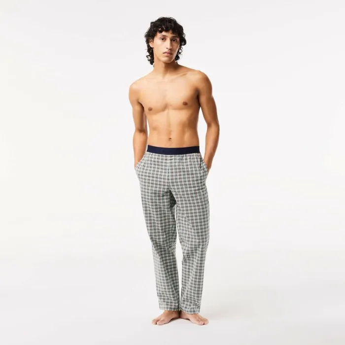 Loungewear and Pajamas Men Lacoste Mens Cotton Poplin Check Print Pajama Pants Green Navy Blue Orange Yellow Gfw