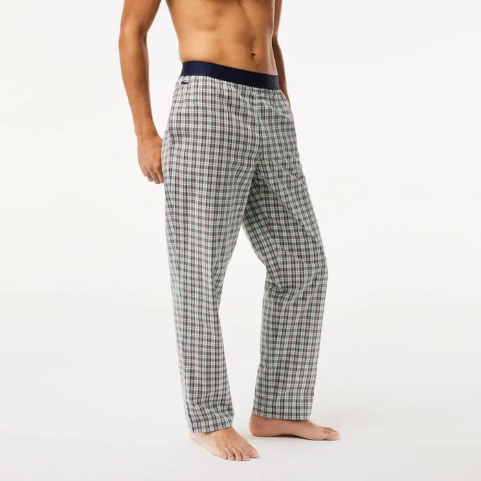 Loungewear and Pajamas Men Lacoste Mens Cotton Poplin Check Print Pajama Pants Green Navy Blue Orange Yellow Gfw