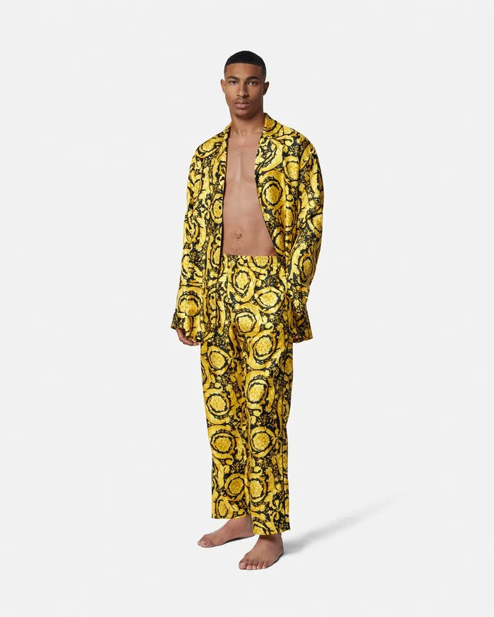 Loungewear and Pajamas Men Versace Barocco Silk Pajama Bottoms Blackprint
