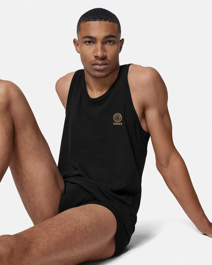 Loungewear and Pajamas Men Versace Medusa Tank Top Undershirt Black