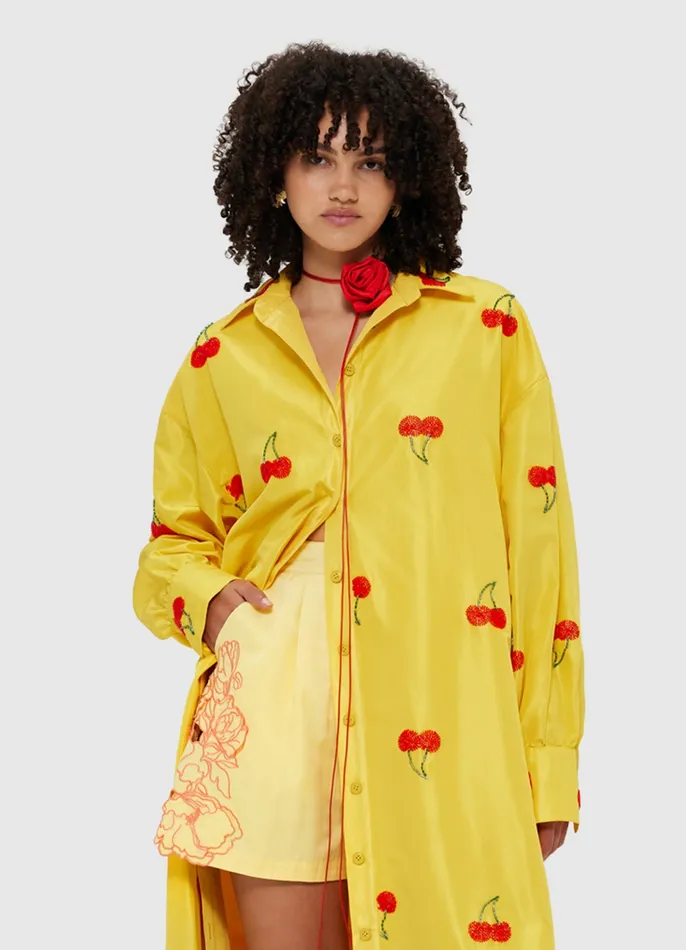 Madeline Embellished Coat Dress 8211 Cherry Beading Coats and Jackets LEO LIN Women