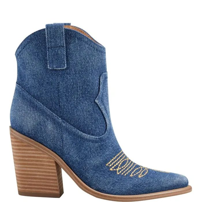 Marc Fisher Booties Women Jalella Detailed Western Bootie Denim