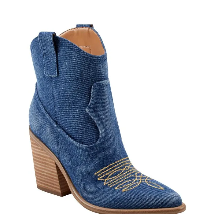 Marc Fisher Booties Women Jalella Detailed Western Bootie Denim