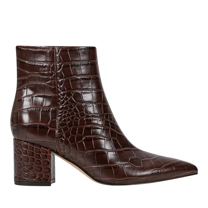 Marc Fisher Booties Women Jarli Pointy Ankle Bootie Brown Croco Leather