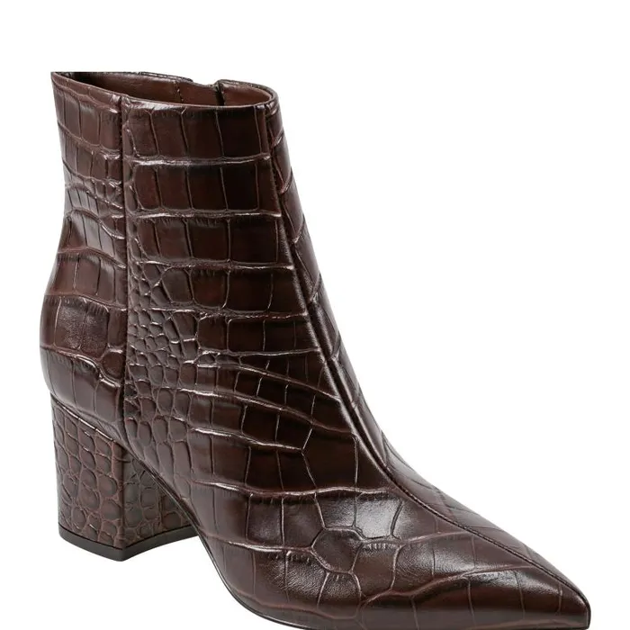 Marc Fisher Booties Women Jarli Pointy Ankle Bootie Brown Croco Leather