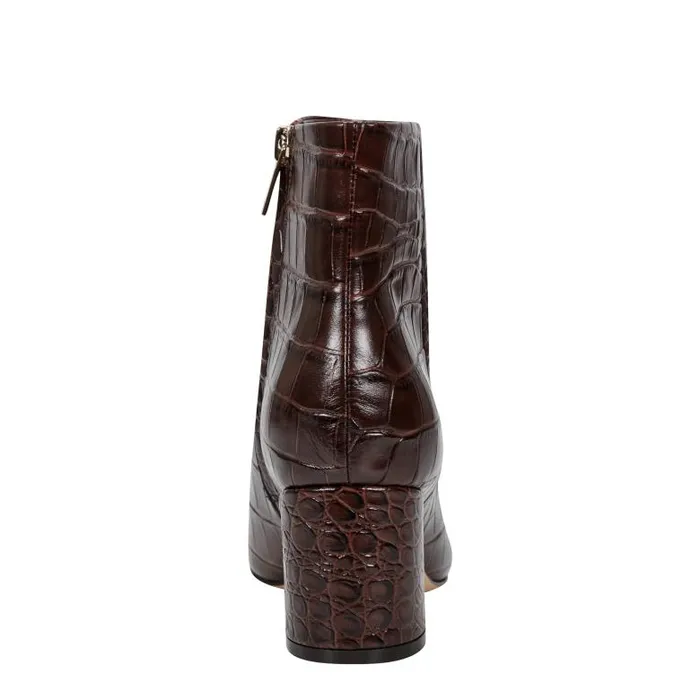 Marc Fisher Booties Women Jarli Pointy Ankle Bootie Brown Croco Leather