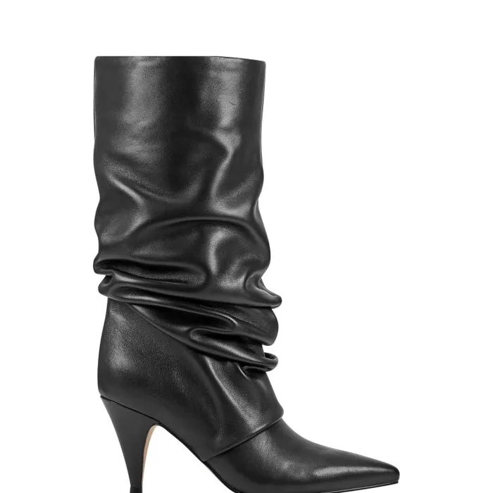 Marc Fisher Boots and Booties Women Paityn Scrunch Dress Boot Black Leather