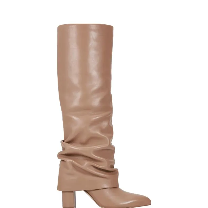Marc Fisher Boots Women Lalita Foldover Dress Boot Light Natural Leather