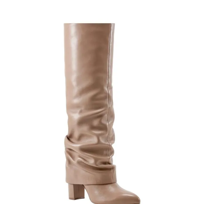 Marc Fisher Boots Women Lalita Foldover Dress Boot Light Natural Leather