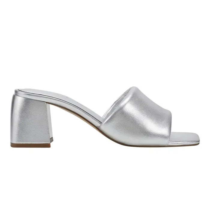 Marc Fisher Mules and Slides Women Nombra Block Heel Slide Sandal Silver