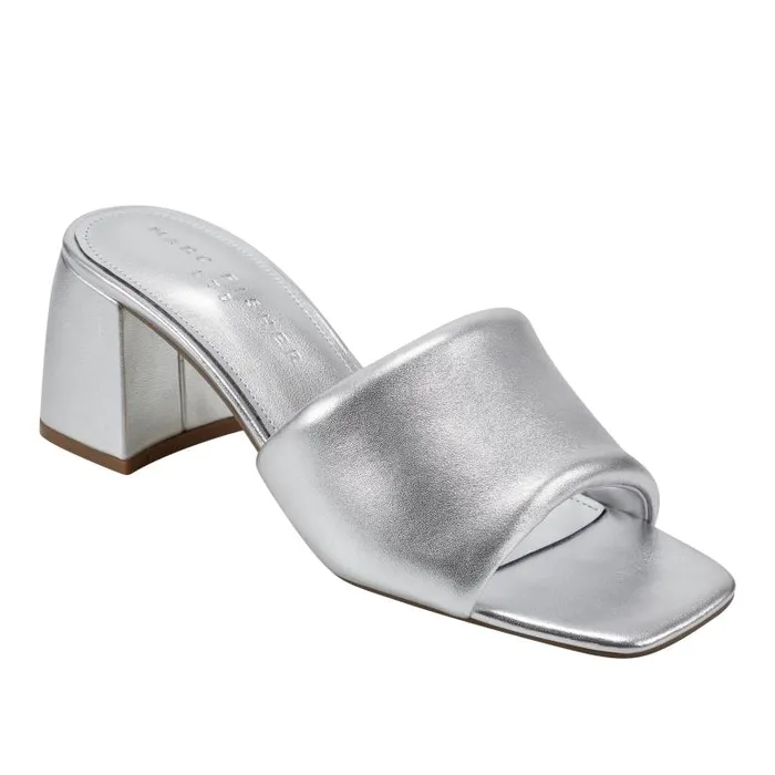 Marc Fisher Mules and Slides Women Nombra Block Heel Slide Sandal Silver