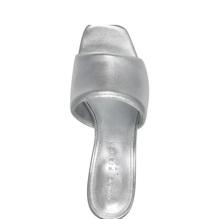 Marc Fisher Mules and Slides Women Nombra Block Heel Slide Sandal Silver