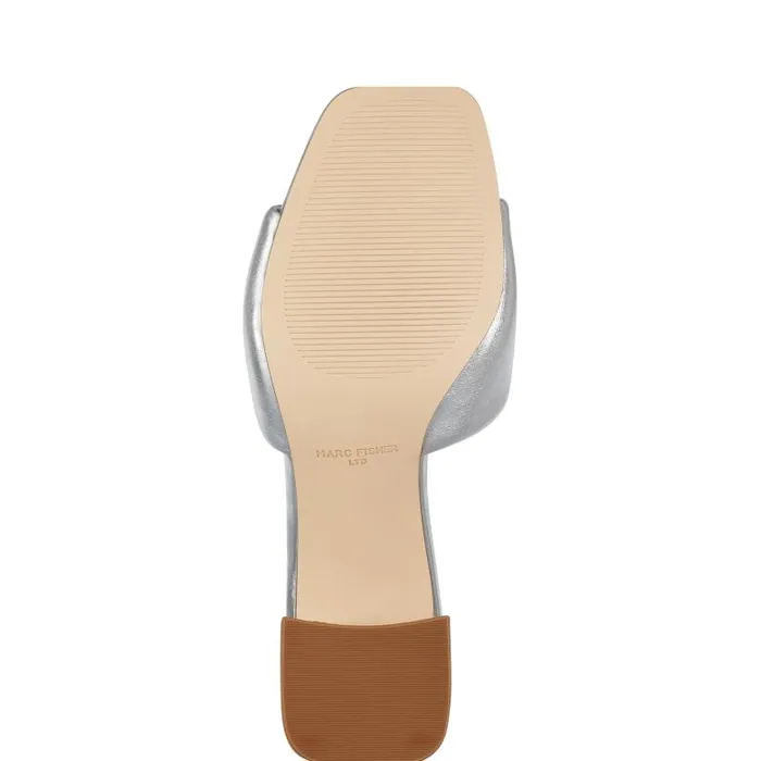 Marc Fisher Mules and Slides Women Nombra Block Heel Slide Sandal Silver