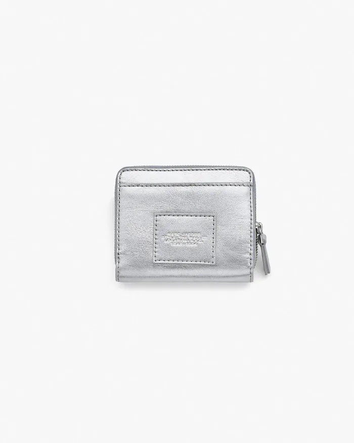 Marc Jacobs Small Wallets The Metallic Leather Mini Compact Wallet Metallic Silver 8211 Women