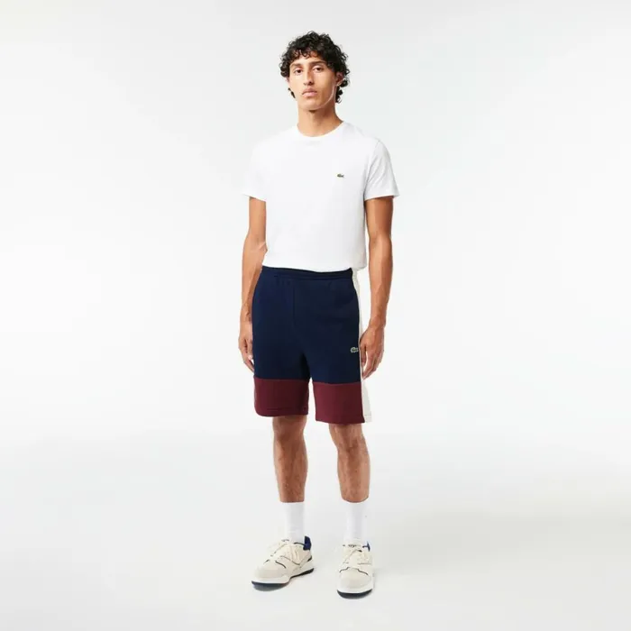 Matching Sets Men Lacoste Men039s Regular Fit Brushed Fleece Colorblock Shorts Navy Blue Bordeaux White Pig