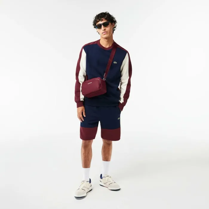Matching Sets Men Lacoste Men039s Regular Fit Brushed Fleece Colorblock Shorts Navy Blue Bordeaux White Pig