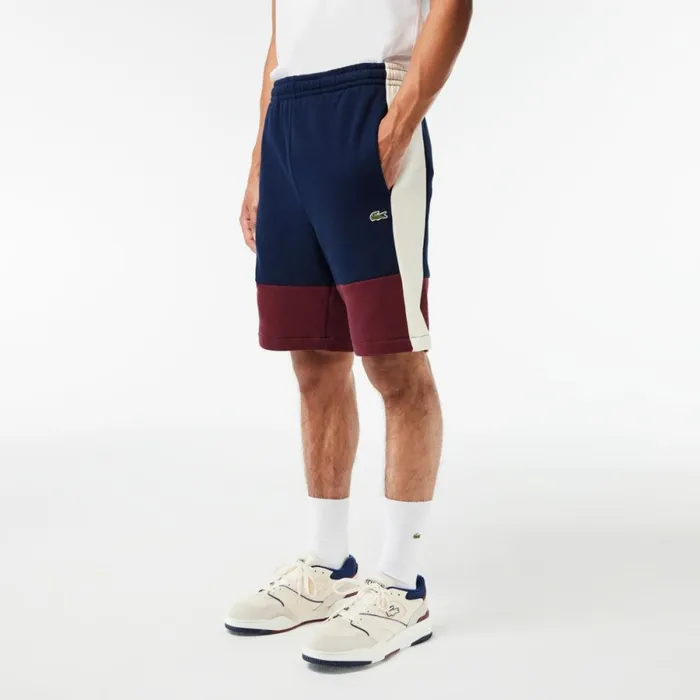 Matching Sets Men Lacoste Men039s Regular Fit Brushed Fleece Colorblock Shorts Navy Blue Bordeaux White Pig