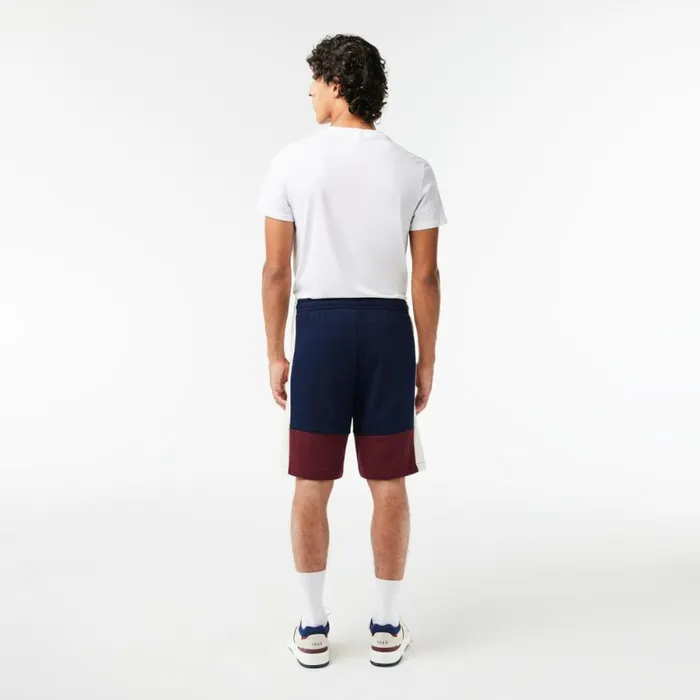 Matching Sets Men Lacoste Men039s Regular Fit Brushed Fleece Colorblock Shorts Navy Blue Bordeaux White Pig