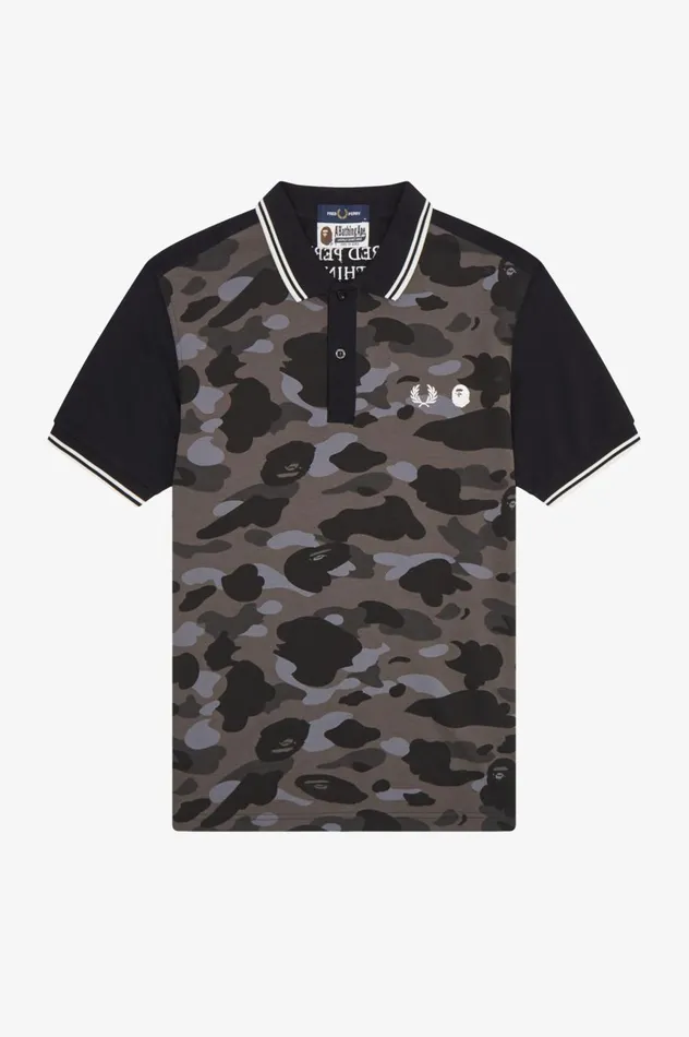 Men A Bathing ApeCamouflage Shirt Black Fred Perry Polo Shirts