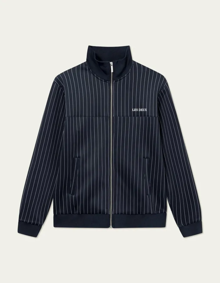 Men Ballier Pinstripe Track Jacket 8211 Dark NavyLight Ivory Les Deux HoodiesSweatshirts