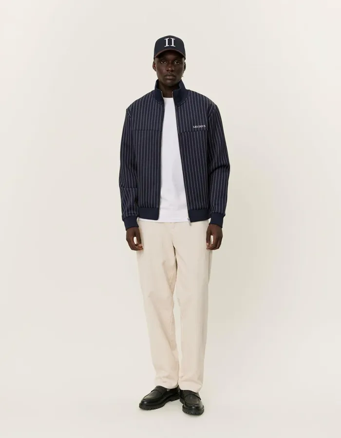 Men Ballier Pinstripe Track Jacket 8211 Dark NavyLight Ivory Les Deux HoodiesSweatshirts