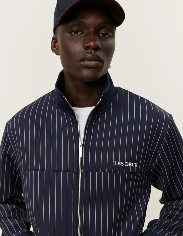 Men Ballier Pinstripe Track Jacket 8211 Dark NavyLight Ivory Les Deux HoodiesSweatshirts