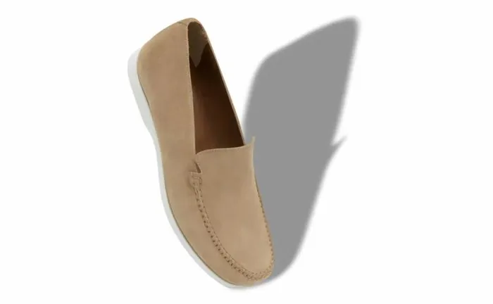 Men Beige Suede Boat Shoes Manolo Blahnik Loafers