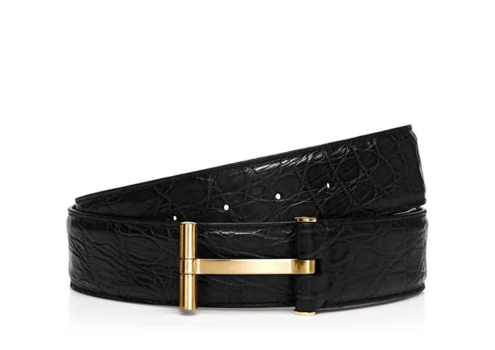 Men Belts Tom Ford Crocodile T Buckle Belt Black