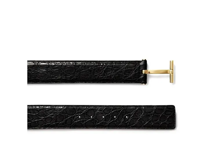 Men Belts Tom Ford Crocodile T Buckle Belt Black